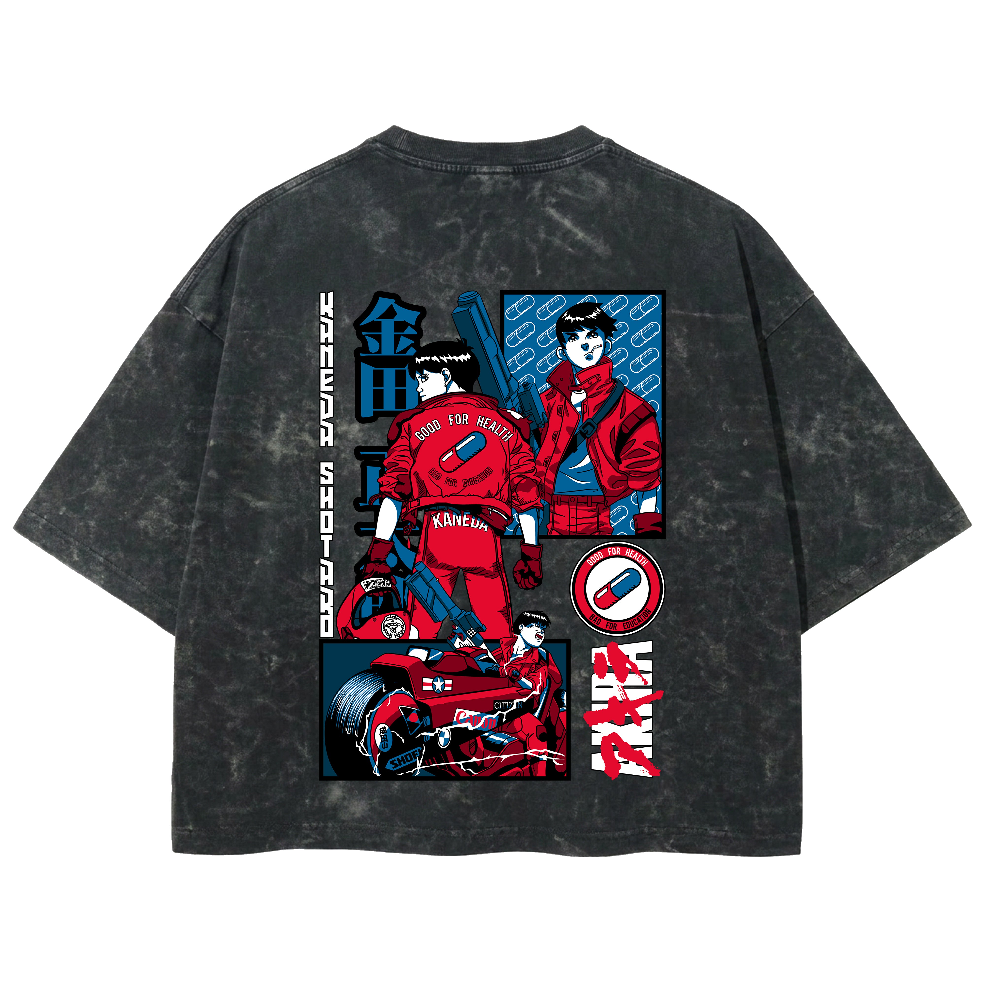 Playera streetwear premium de anime y gaming ExtraLife MX, corte boxy deluxe mineral wash heavyweight en color Acid Wash, moda urbana mexicana de culto.