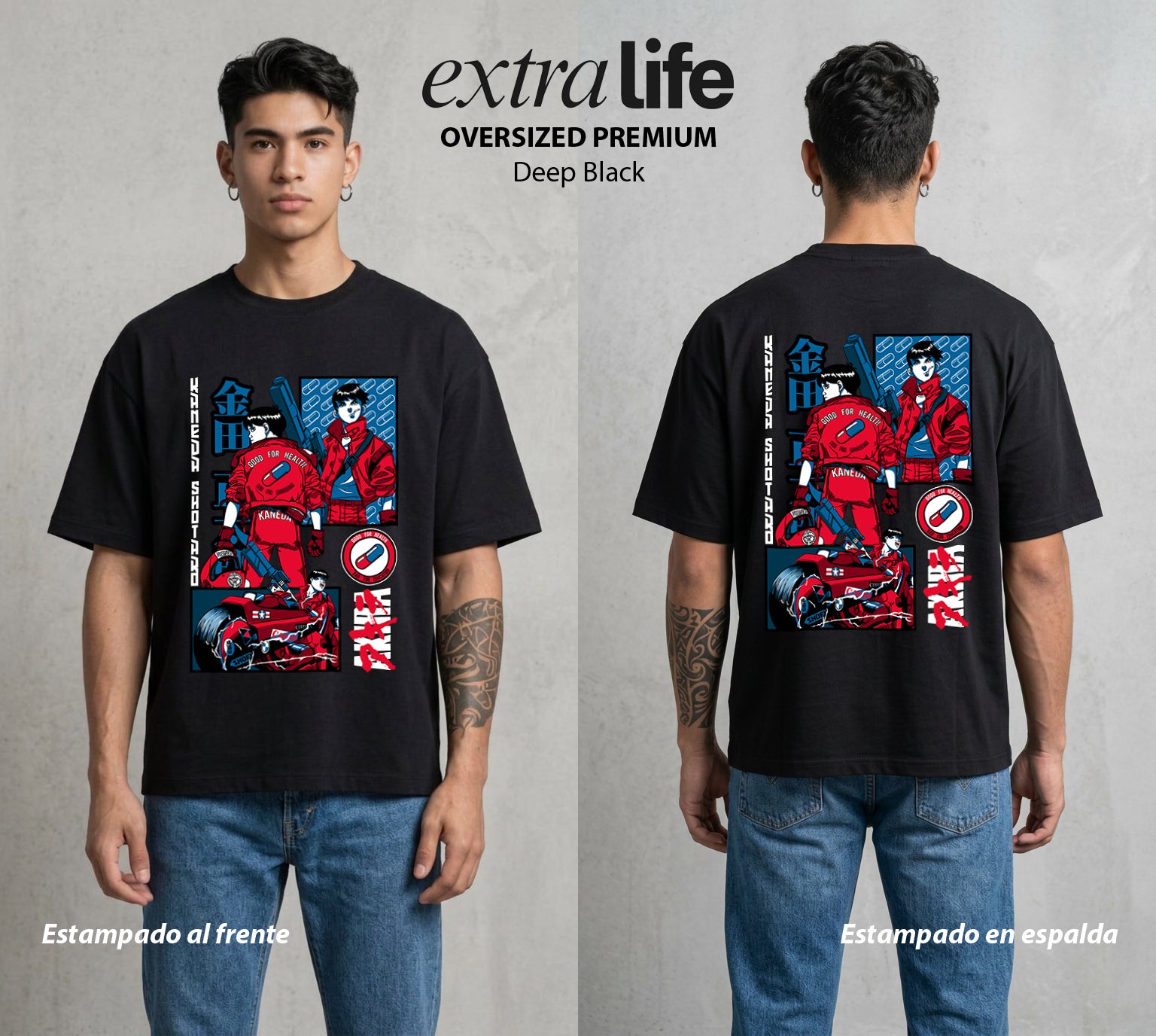 Neo Tokyo | La Moto del Destino #00031 - Playera Oversized Premium | Deep Black - Foto en modelo