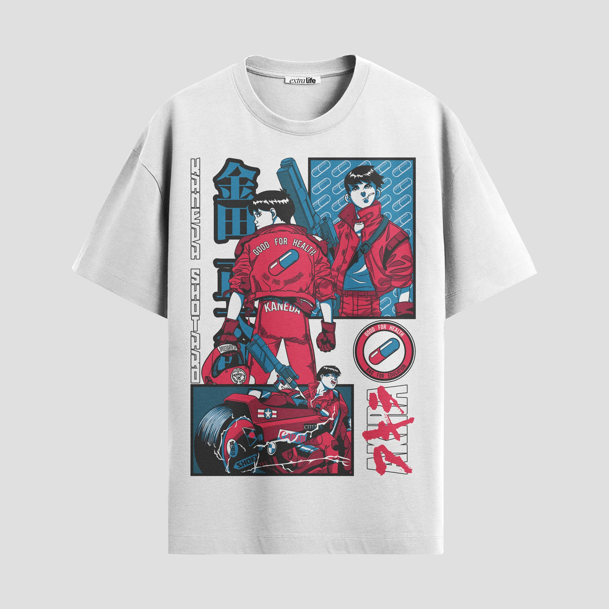 Playera urbana de anime y gaming ExtraLife MX, corte Classic Premium unisex ligero y transpirable en color Deep Black y Pure White, ropa de uso diario para gym y casual.