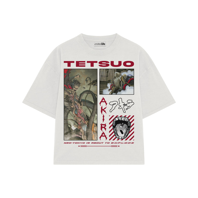 Playera streetwear premium de anime y gaming ExtraLife MX, corte boxy oversized drop shoulder heavyweight en color Deep Black y Off-White, moda urbana mexicana de culto.