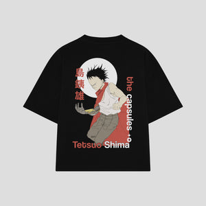 Playera streetwear premium de anime y gaming ExtraLife MX, corte boxy oversized drop shoulder heavyweight en color Deep Black y Off-White, moda urbana mexicana de culto.