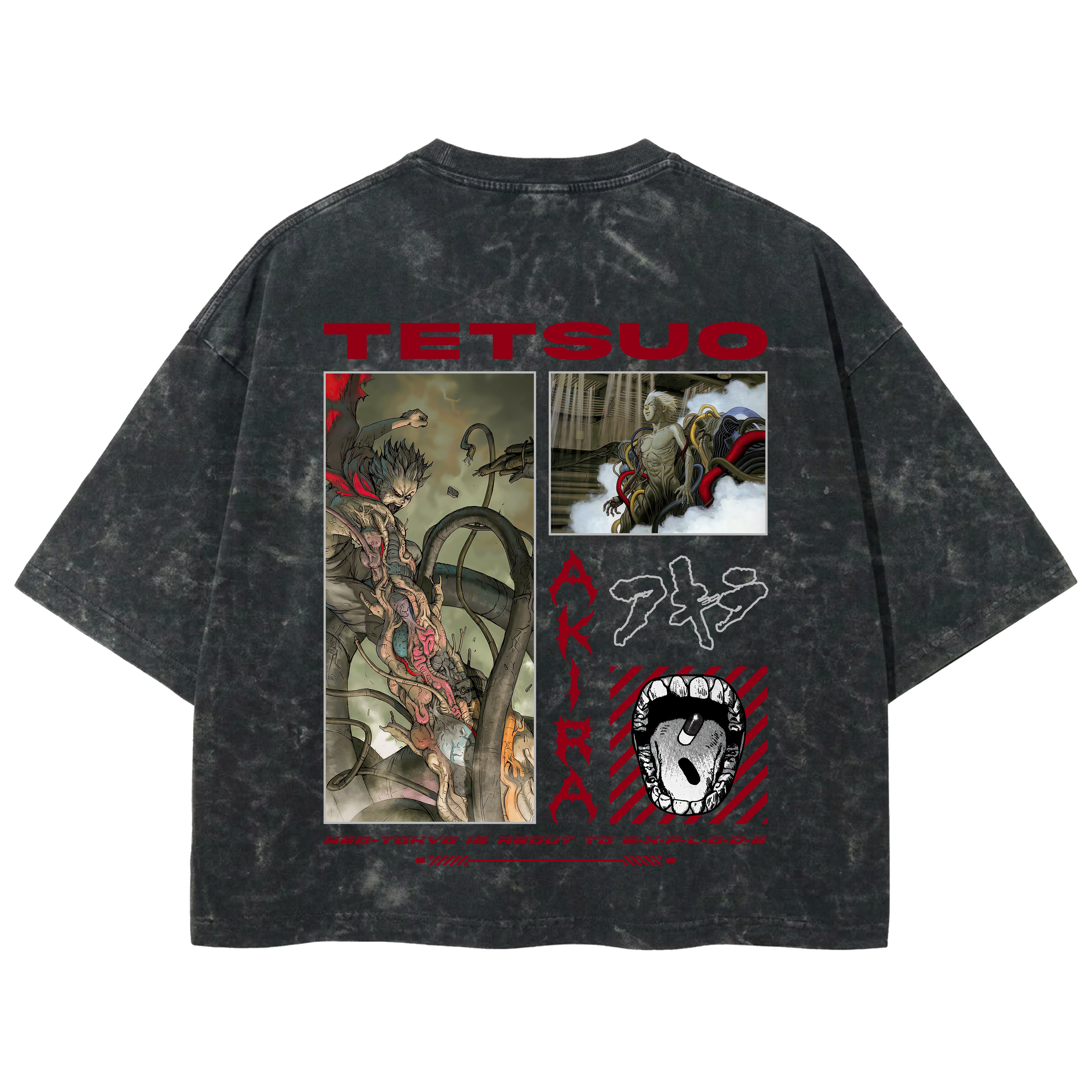 Playera streetwear premium de anime y gaming ExtraLife MX, corte boxy deluxe mineral wash heavyweight en color Acid Wash, moda urbana mexicana de culto.