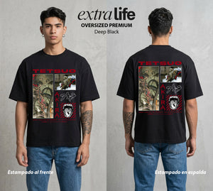 Neo Tokyo | La Mutacion Nuclear #00034 - Playera Oversized Premium | Deep Black - Foto en modelo