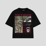 Playera streetwear premium de anime y gaming ExtraLife MX, corte boxy oversized drop shoulder heavyweight en color Deep Black y Off-White, moda urbana mexicana de culto.