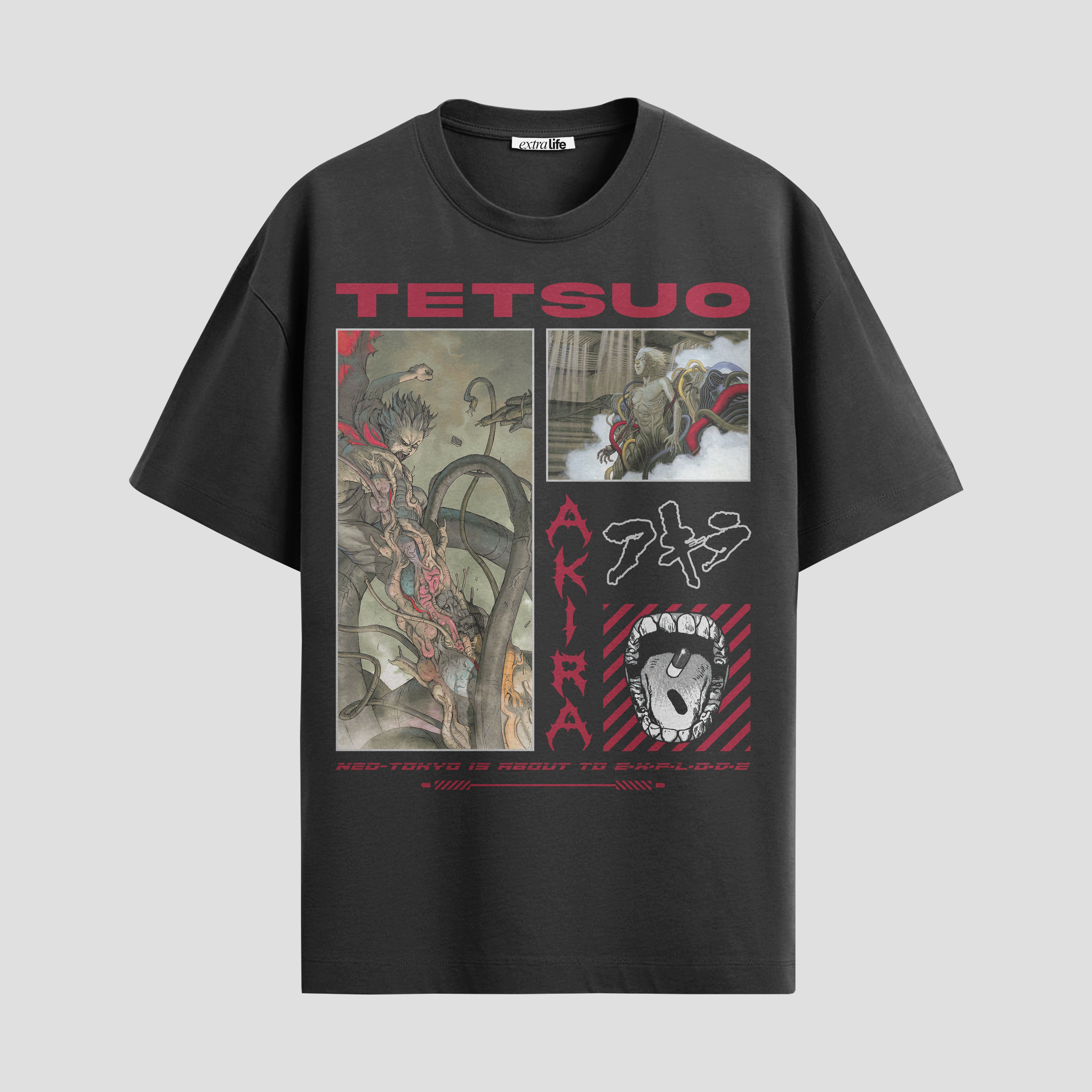 Playera urbana de anime y gaming ExtraLife MX, corte Standard Fit unisex ligero y transpirable en color Deep Black y Pure White, ropa de uso diario para gym y casual.