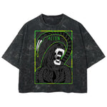 Playera streetwear premium de anime y gaming ExtraLife MX, corte boxy deluxe mineral wash heavyweight en color Acid Wash, moda urbana mexicana de culto.