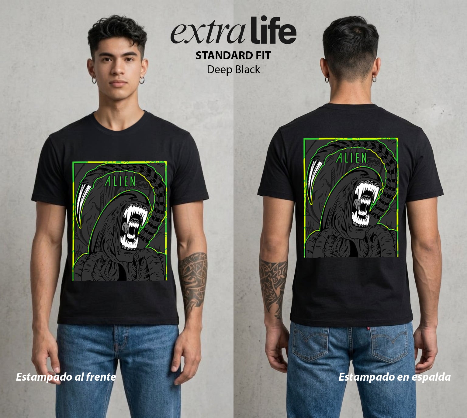 Varios Mundos | El Visitante del Cosmos #00037 - Playera Standard Fit | Deep Black - Foto en modelo