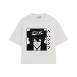 Playera streetwear premium de anime y gaming ExtraLife MX, corte boxy oversized drop shoulder heavyweight en color Deep Black y Off-White, moda urbana mexicana de culto.