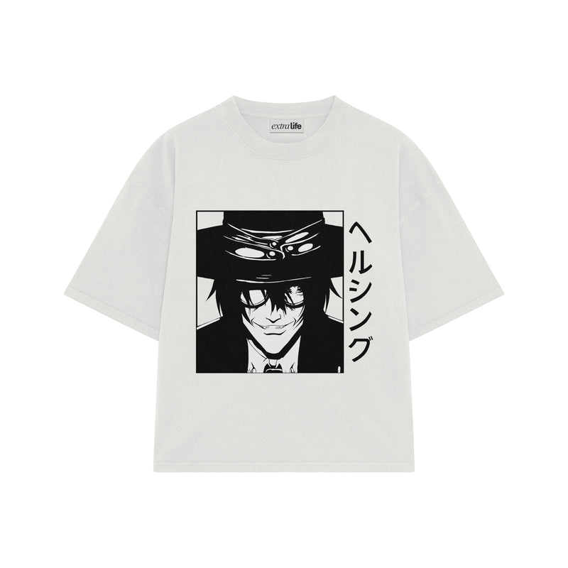Playera streetwear premium de anime y gaming ExtraLife MX, corte boxy oversized drop shoulder heavyweight en color Deep Black y Off-White, moda urbana mexicana de culto.