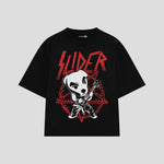 Playera streetwear premium de anime y gaming ExtraLife MX, corte boxy oversized drop shoulder heavyweight en color Deep Black y Off-White, moda urbana mexicana de culto.