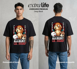 La Isla del Descanso | Transmutacion Isleña #00044 - Playera Oversized Premium | Deep Black - Foto en modelo