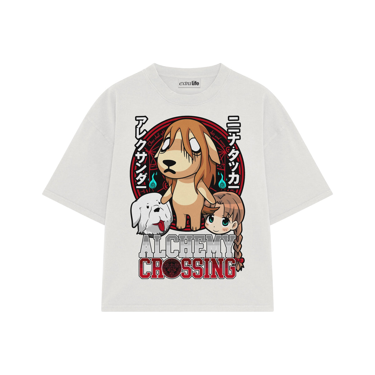 Playera streetwear premium de anime y gaming ExtraLife MX, corte oversized drop shoulder ligero y fresco en color Deep Black y Off-White, moda urbana mexicana de culto.