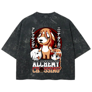 Playera streetwear premium de anime y gaming ExtraLife MX, corte boxy deluxe mineral wash heavyweight en color Acid Wash, moda urbana mexicana de culto.