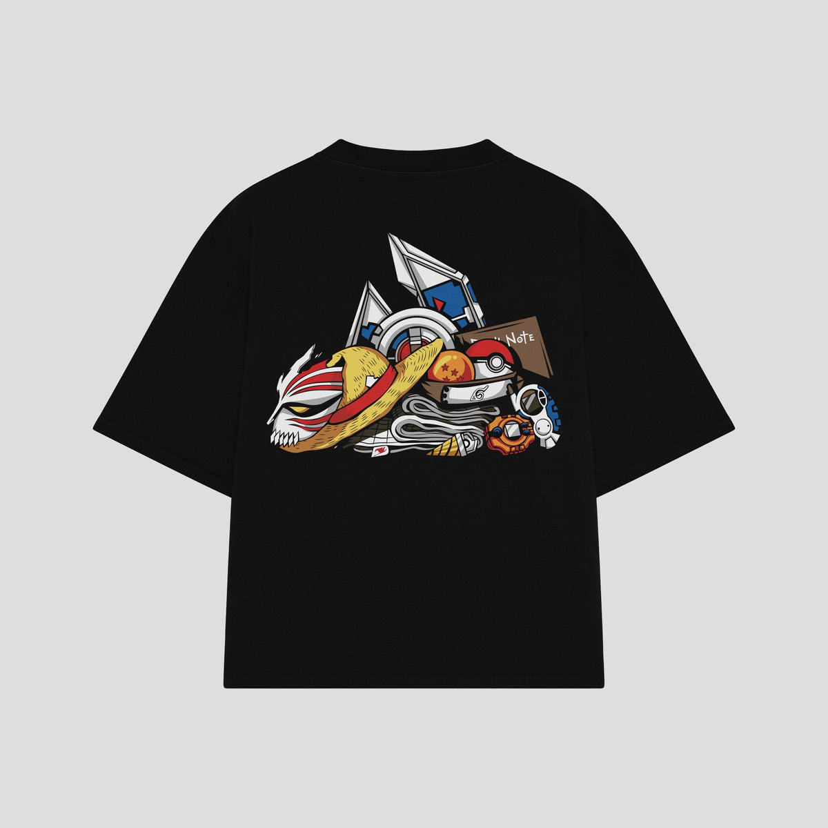 Playera streetwear premium de anime y gaming ExtraLife MX, corte oversized drop shoulder ligero y fresco en color Deep Black y Off-White, moda urbana mexicana de culto.