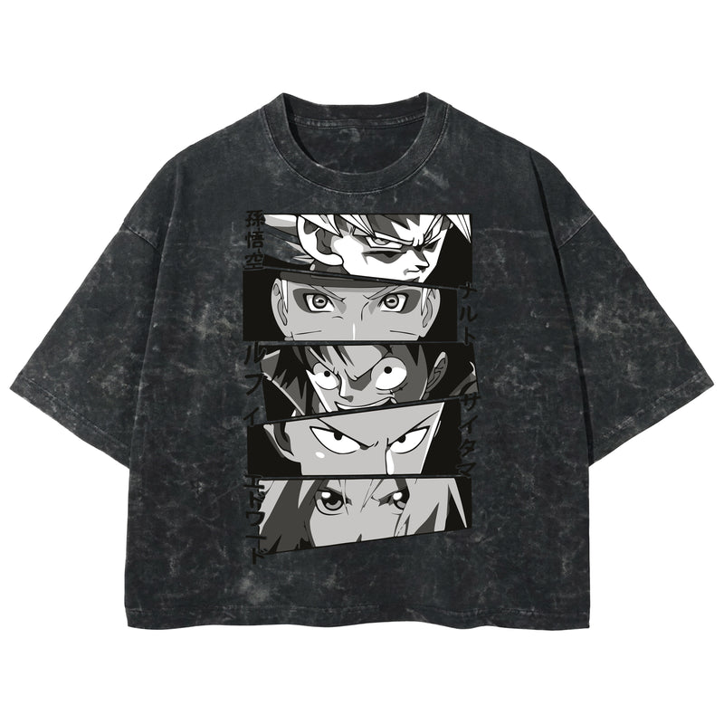 Playera streetwear premium de anime y gaming ExtraLife MX, corte boxy deluxe mineral wash heavyweight en color Acid Wash, moda urbana mexicana de culto.