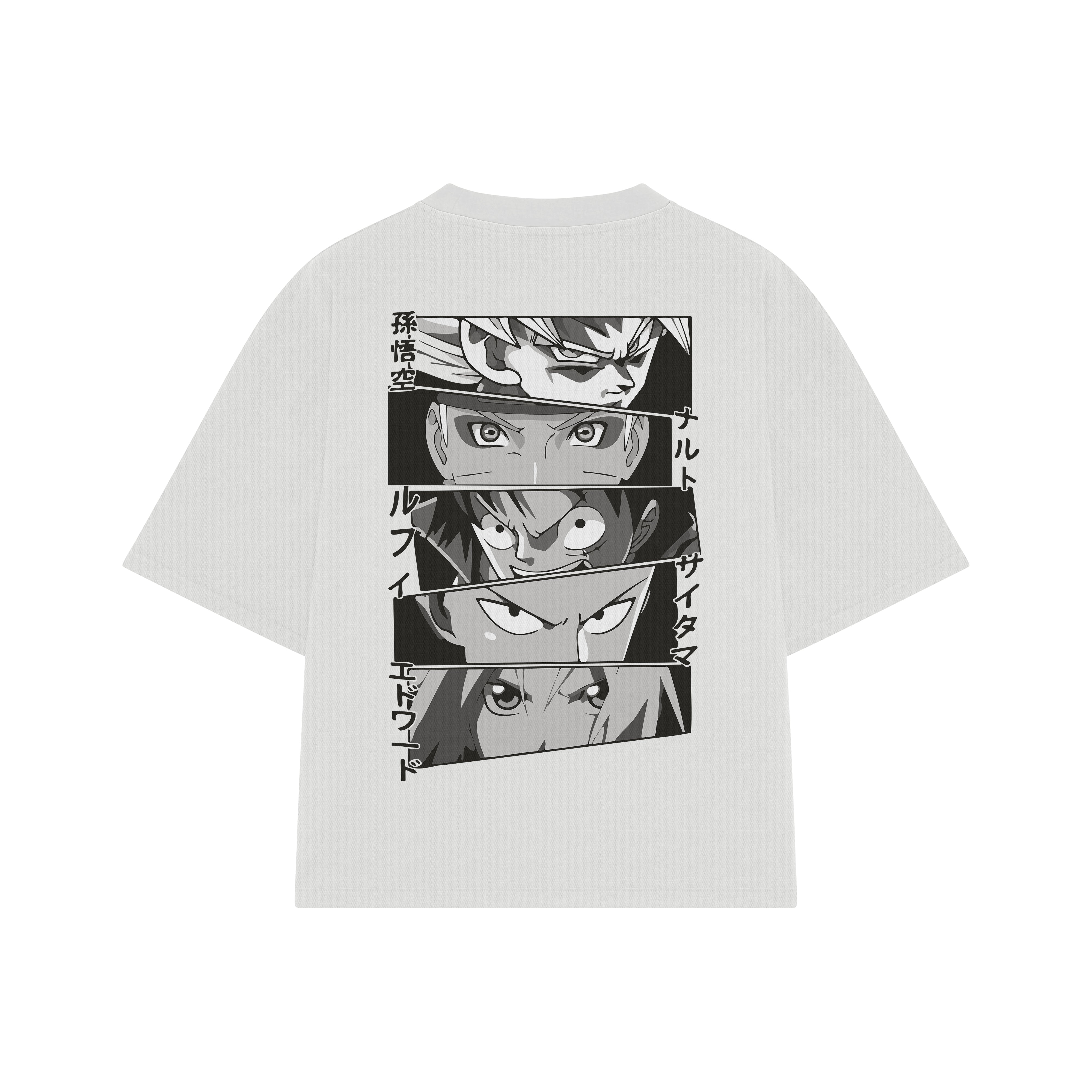 Playera streetwear premium de anime y gaming ExtraLife MX, corte boxy oversized drop shoulder heavyweight en color Deep Black y Off-White, moda urbana mexicana de culto.
