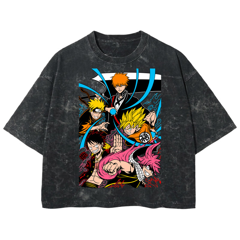 Playera streetwear premium de anime y gaming ExtraLife MX, corte boxy deluxe mineral wash heavyweight en color Acid Wash, moda urbana mexicana de culto.