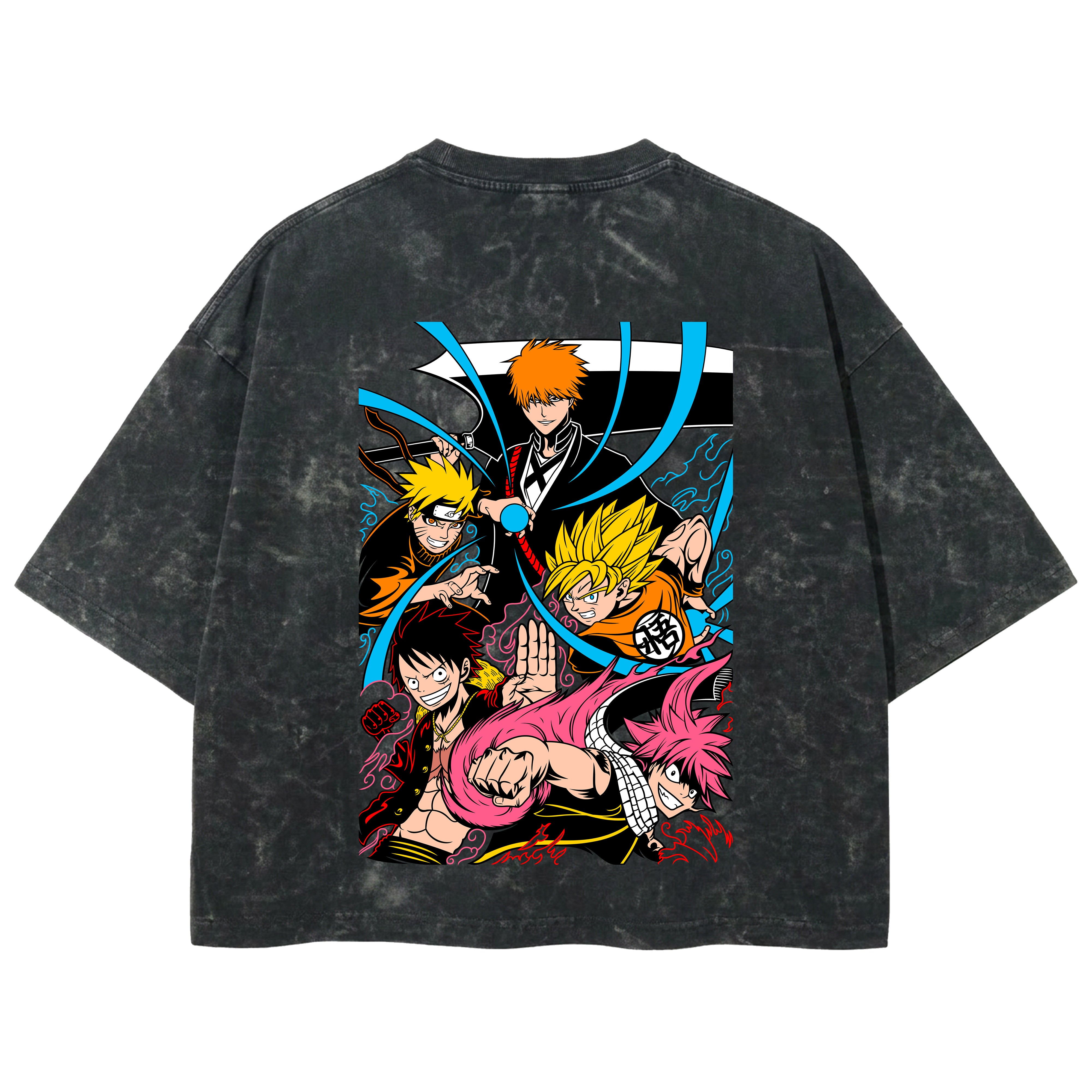Playera streetwear premium de anime y gaming ExtraLife MX, corte boxy deluxe mineral wash heavyweight en color Acid Wash, moda urbana mexicana de culto.
