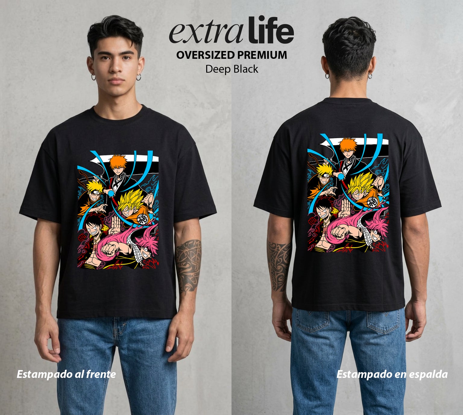 El Mundo del Anime | Las Leyendas Animadas #00049 - Playera Oversized Premium | Deep Black - Foto en modelo