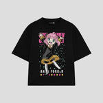 Playera streetwear premium de anime y gaming ExtraLife MX, corte boxy oversized drop shoulder heavyweight en color Deep Black y Off-White, moda urbana mexicana de culto.