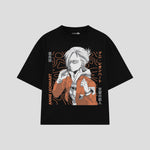 Playera streetwear premium de anime y gaming ExtraLife MX, corte boxy oversized drop shoulder heavyweight en color Deep Black y Off-White, moda urbana mexicana de culto.