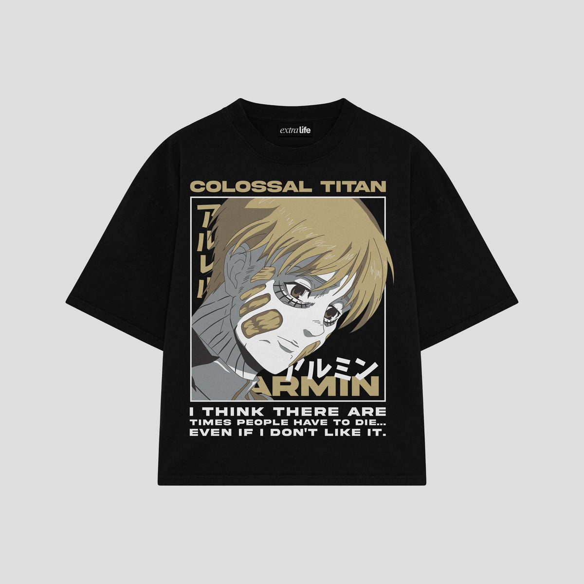 Playera streetwear premium de anime y gaming ExtraLife MX, corte oversized drop shoulder ligero y fresco en color Deep Black y Off-White, moda urbana mexicana de culto.
