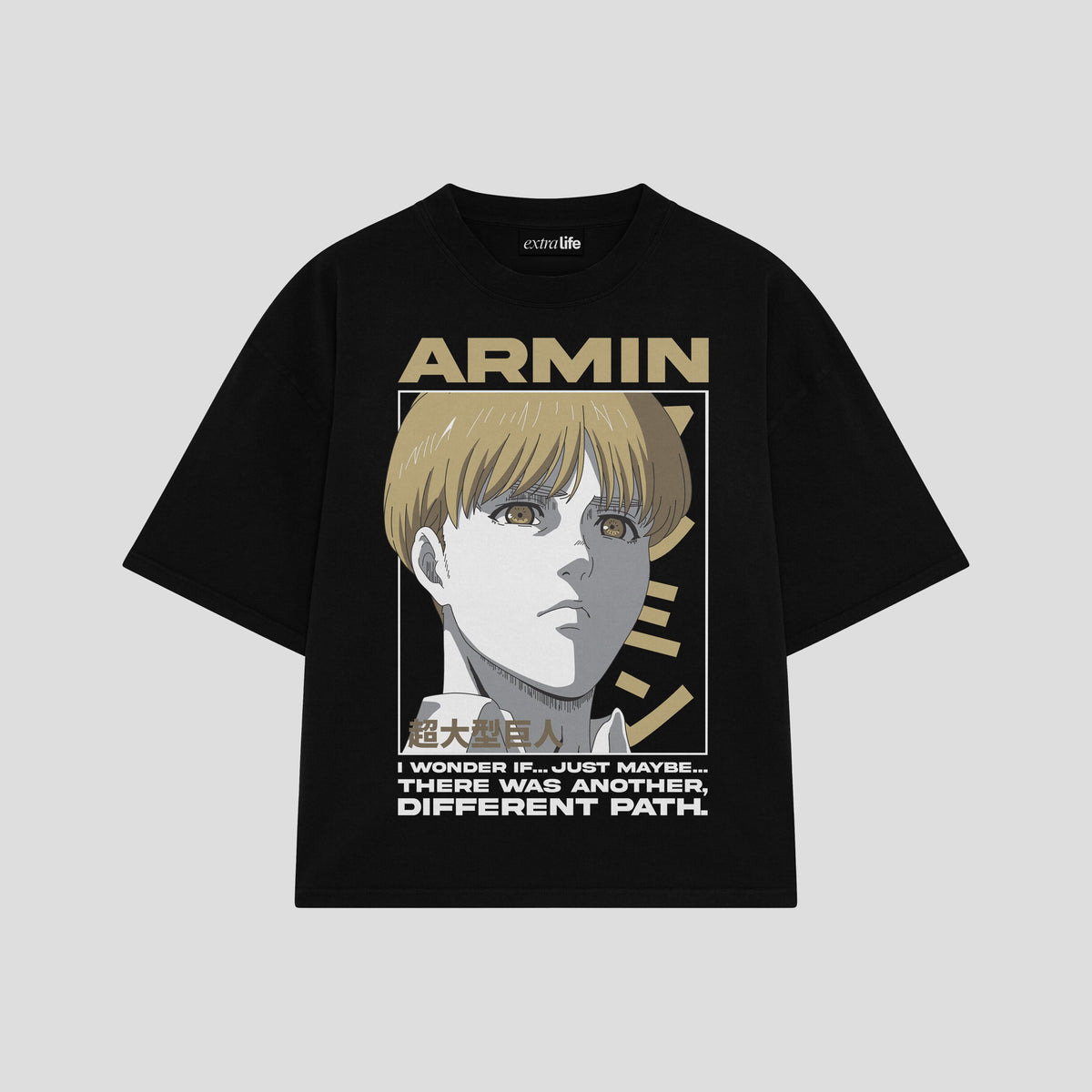 Playera streetwear premium de anime y gaming ExtraLife MX, corte oversized drop shoulder ligero y fresco en color Deep Black y Off-White, moda urbana mexicana de culto.