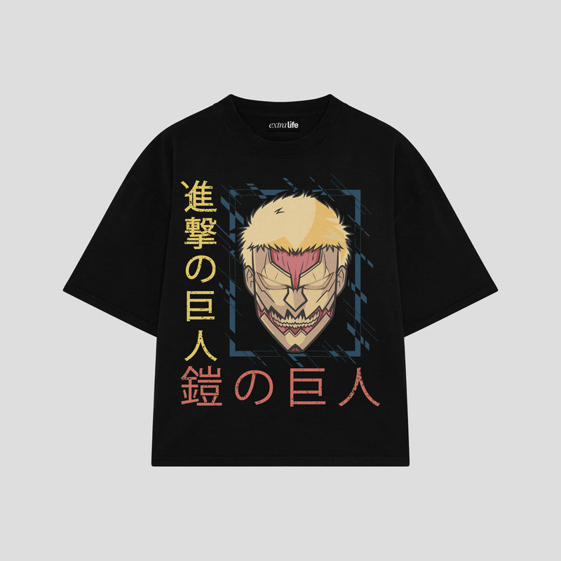 Playera streetwear premium de anime y gaming ExtraLife MX, corte boxy oversized drop shoulder heavyweight en color Deep Black y Off-White, moda urbana mexicana de culto.