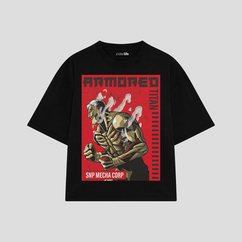 Playera streetwear premium de anime y gaming ExtraLife MX, corte boxy oversized drop shoulder heavyweight en color Deep Black y Off-White, moda urbana mexicana de culto.