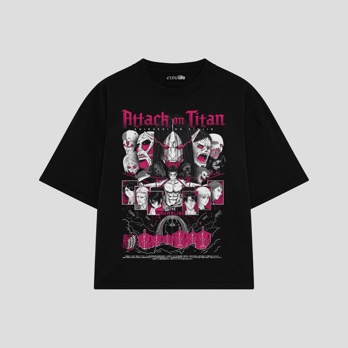 Playera streetwear premium de anime y gaming ExtraLife MX, corte oversized drop shoulder ligero y fresco en color Deep Black y Off-White, moda urbana mexicana de culto.