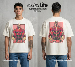 Mas Alla del Muro | El Titan Colosal #00065 - Playera Oversized Premium | Off White - Foto en modelo