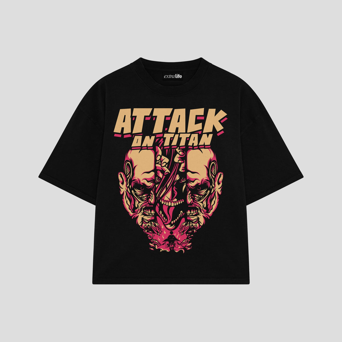Playera streetwear premium de anime y gaming ExtraLife MX, corte oversized drop shoulder ligero y fresco en color Deep Black y Off-White, moda urbana mexicana de culto.