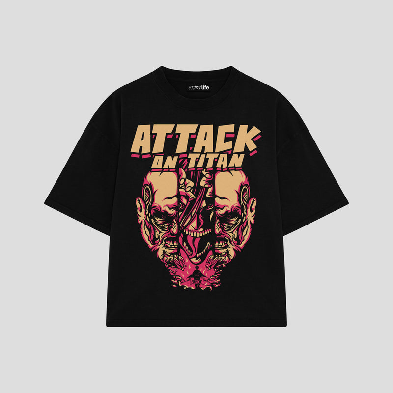 Playera streetwear premium de anime y gaming ExtraLife MX, corte boxy oversized drop shoulder heavyweight en color Deep Black y Off-White, moda urbana mexicana de culto.