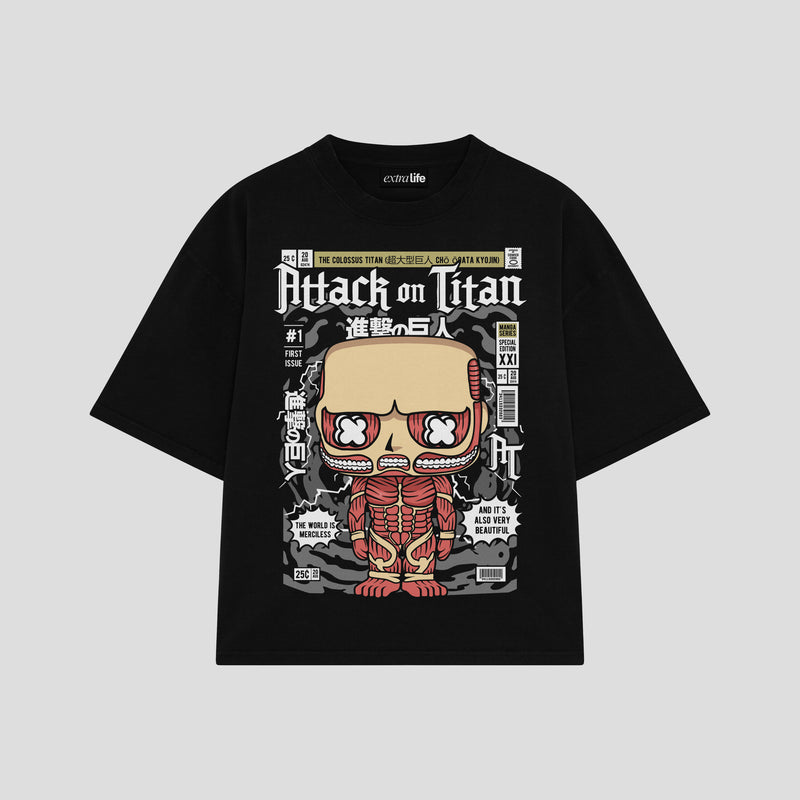 Playera streetwear premium de anime y gaming ExtraLife MX, corte boxy oversized drop shoulder heavyweight en color Deep Black y Off-White, moda urbana mexicana de culto.