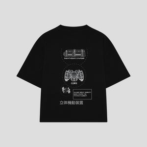 Playera streetwear premium de anime y gaming ExtraLife MX, corte boxy oversized drop shoulder heavyweight en color Deep Black y Off-White, moda urbana mexicana de culto.