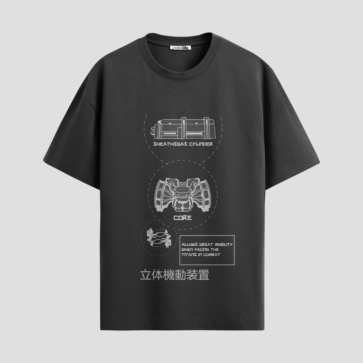 Playera urbana de anime y gaming ExtraLife MX, corte Classic Premium unisex ligero y transpirable en color Deep Black y Pure White, ropa de uso diario para gym y casual.