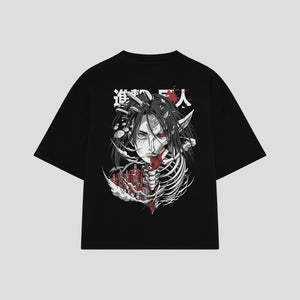 Playera streetwear premium de anime y gaming ExtraLife MX, corte boxy oversized drop shoulder heavyweight en color Deep Black y Off-White, moda urbana mexicana de culto.