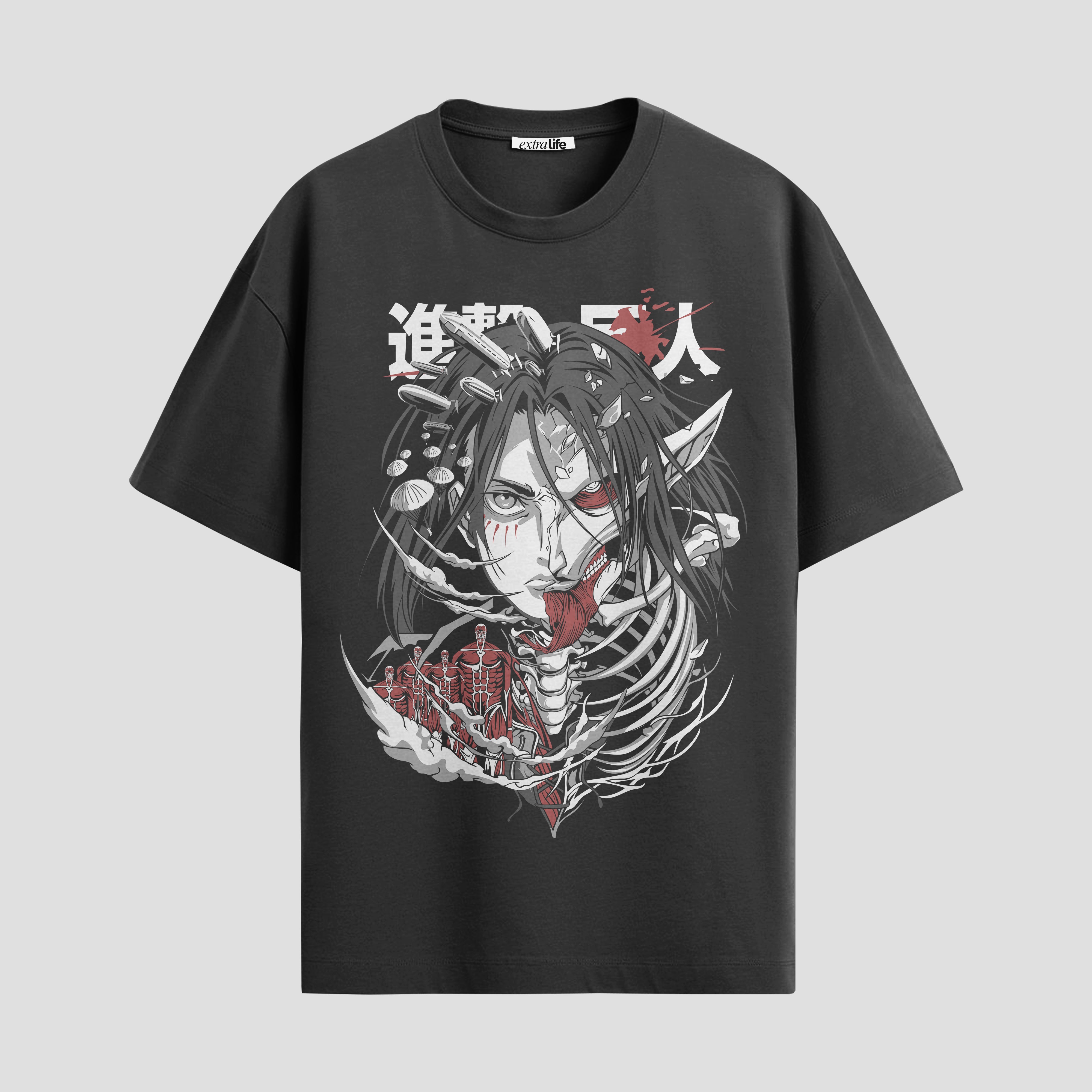 Playera urbana de anime y gaming ExtraLife MX, corte Standard Fit unisex ligero y transpirable en color Deep Black y Pure White, ropa de uso diario para gym y casual.