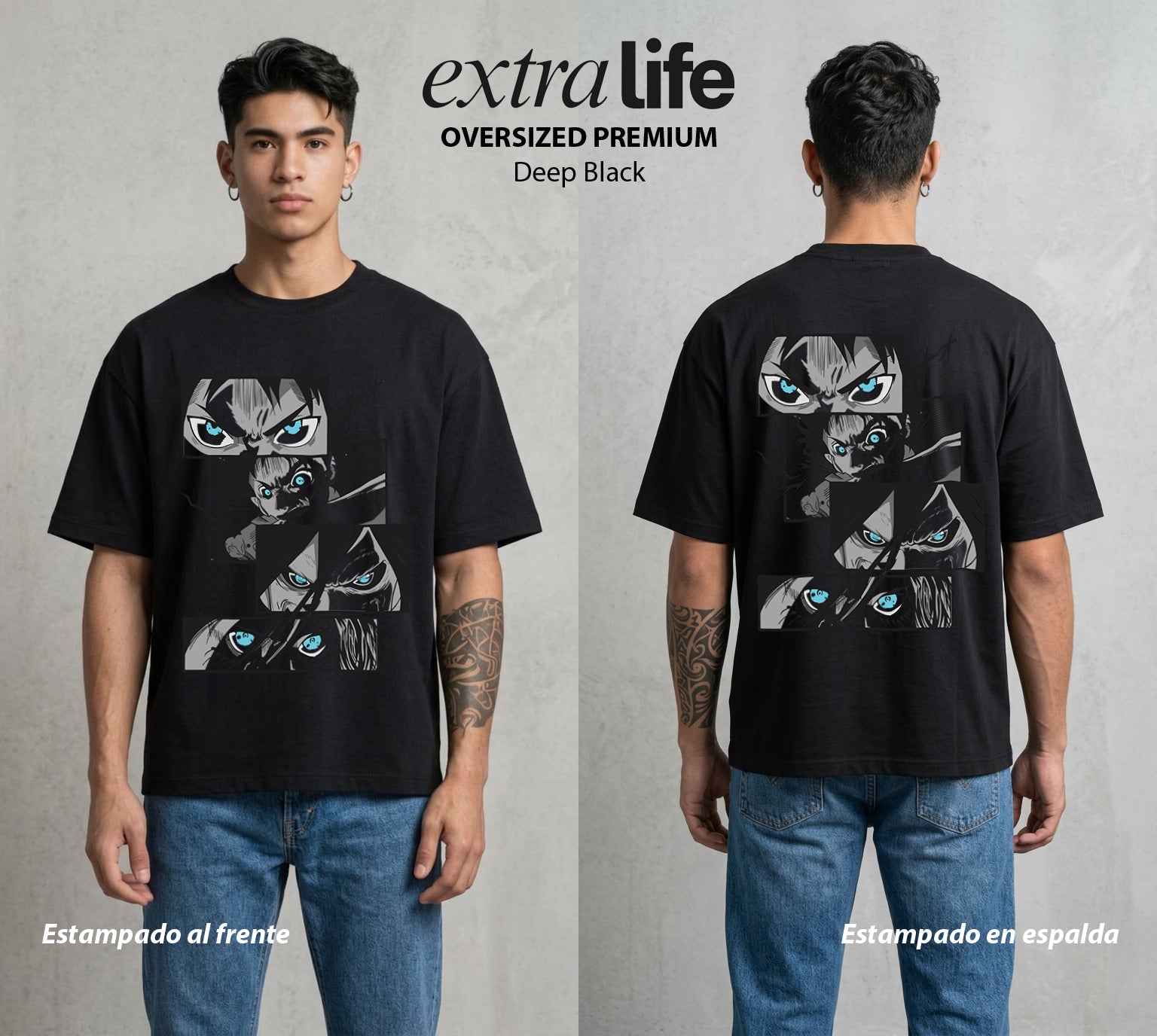Mas Alla del Muro | La Ira del Titan #00072 - Playera Oversized Premium | Deep Black - Foto en modelo