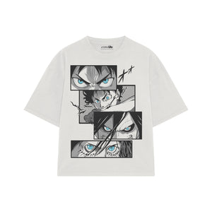Playera streetwear premium de anime y gaming ExtraLife MX, corte boxy oversized drop shoulder heavyweight en color Deep Black y Off-White, moda urbana mexicana de culto.
