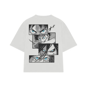 Playera streetwear premium de anime y gaming ExtraLife MX, corte boxy oversized drop shoulder heavyweight en color Deep Black y Off-White, moda urbana mexicana de culto.