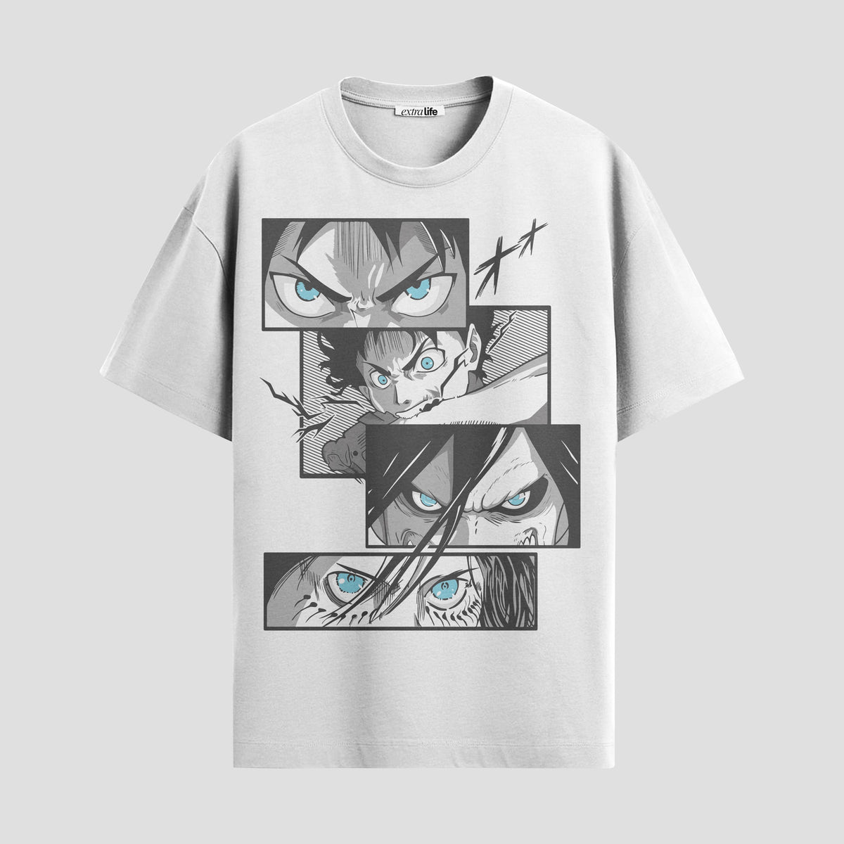 Playera urbana de anime y gaming ExtraLife MX, corte Classic Premium unisex ligero y transpirable en color Deep Black y Pure White, ropa de uso diario para gym y casual.
