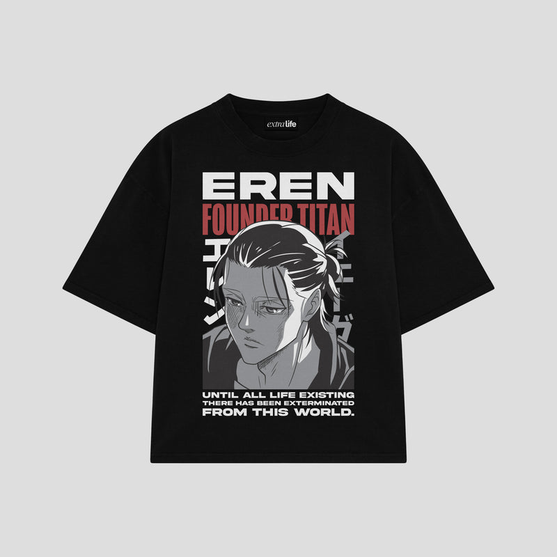 Playera streetwear premium de anime y gaming ExtraLife MX, corte boxy oversized drop shoulder heavyweight en color Deep Black y Off-White, moda urbana mexicana de culto.