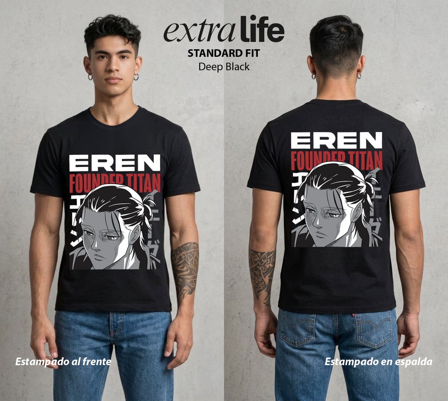 Mas Alla del Muro | El Titan sin Cadenas #00073 - Playera Standard Fit | Deep Black - Foto en modelo
