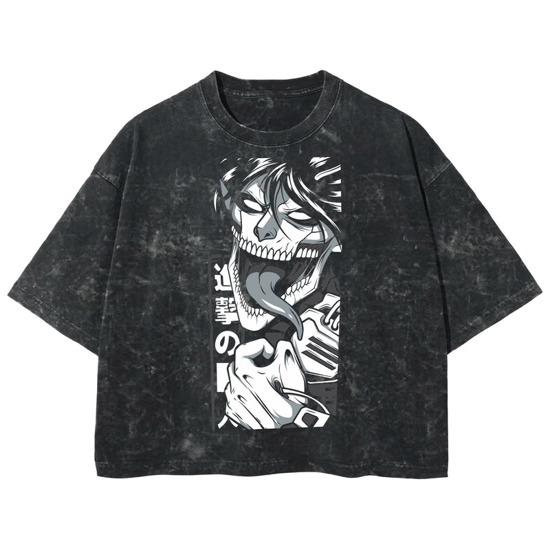 Playera streetwear premium de anime y gaming ExtraLife MX, corte boxy deluxe mineral wash heavyweight en color Acid Wash, moda urbana mexicana de culto.