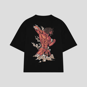 Playera streetwear premium de anime y gaming ExtraLife MX, corte boxy oversized drop shoulder heavyweight en color Deep Black y Off-White, moda urbana mexicana de culto.