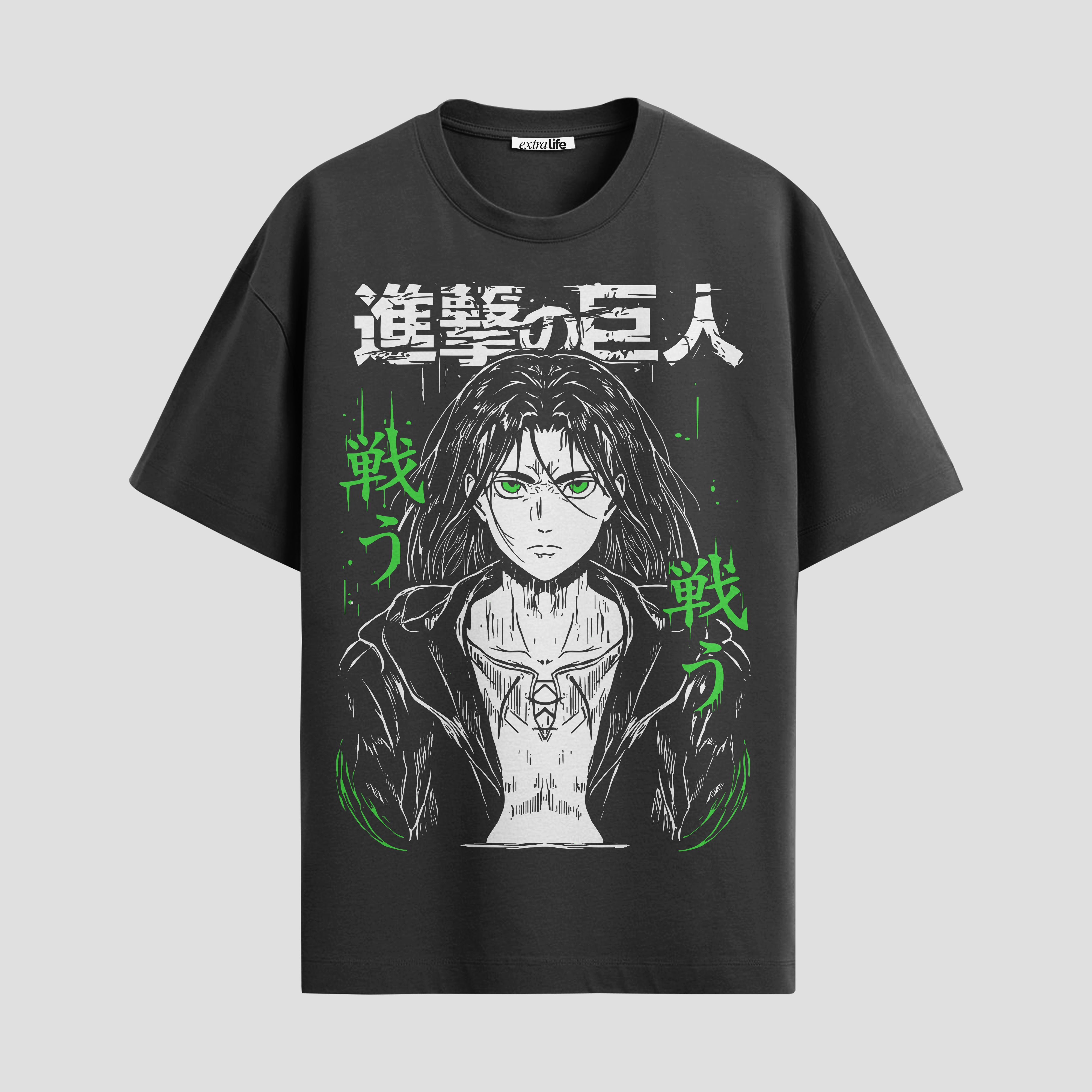 Playera urbana de anime y gaming ExtraLife MX, corte Standard Fit unisex ligero y transpirable en color Deep Black y Pure White, ropa de uso diario para gym y casual.