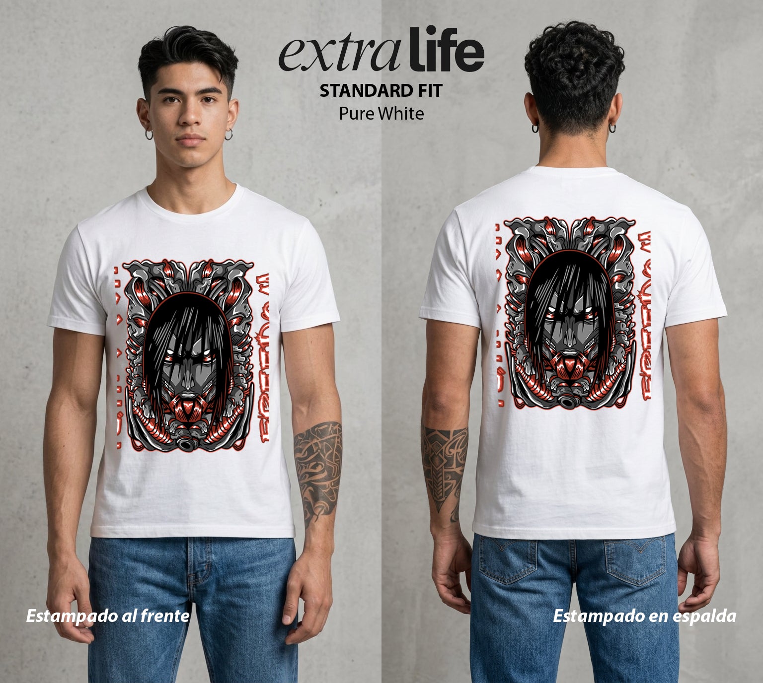 Mas Alla del Muro | La Libertad o la Muerte #00080 - Playera Standard Fit | Pure White - Foto en modelo