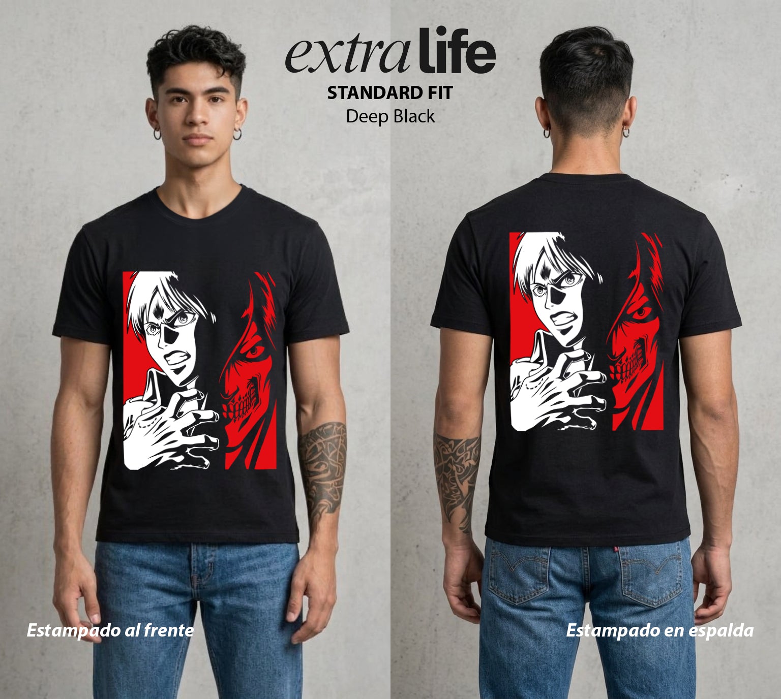 Mas Alla del Muro | El Titan de Ataque #00081 - Playera Standard Fit | Deep Black - Foto en modelo