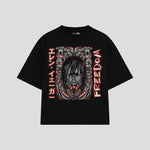 Playera streetwear premium de anime y gaming ExtraLife MX, corte boxy oversized drop shoulder heavyweight en color Deep Black y Off-White, moda urbana mexicana de culto.